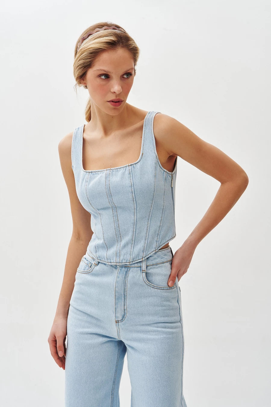 Light blue denim corset