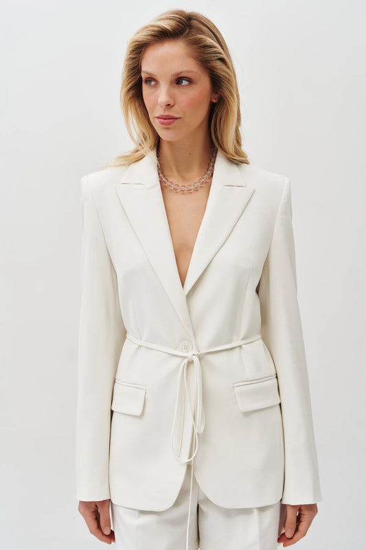 Cream single-breasted jacket with self-belt