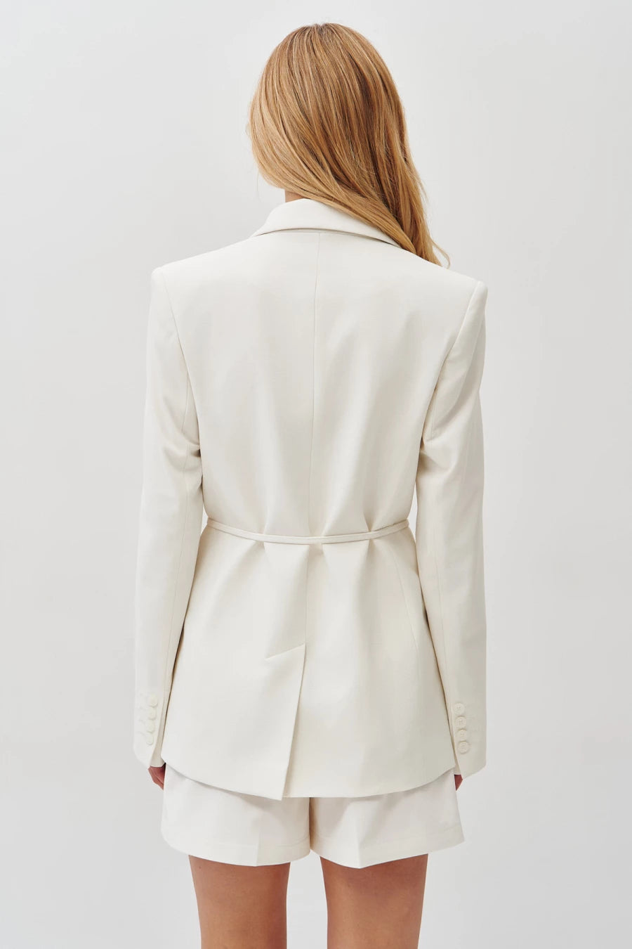Cream single-breasted jacket with self-belt