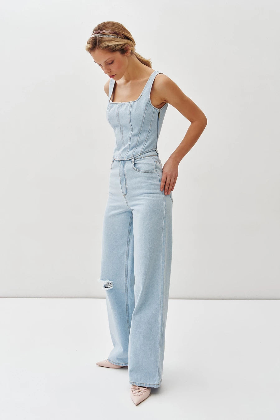 Light blue denim corset