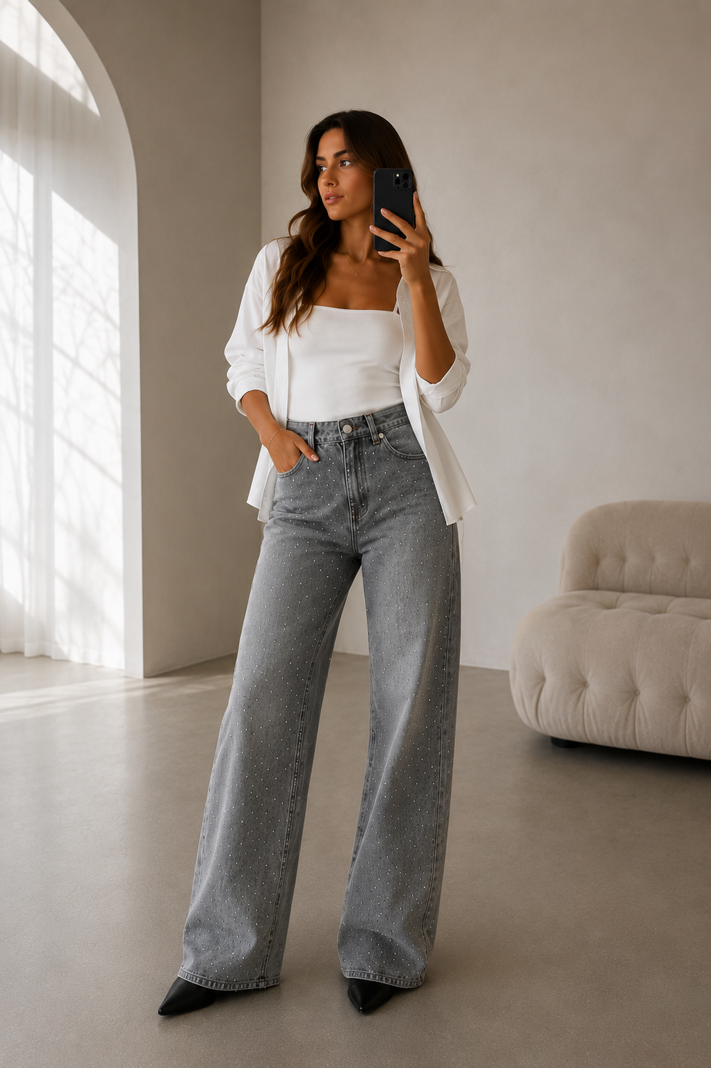 Grey Rhinestone Jeans