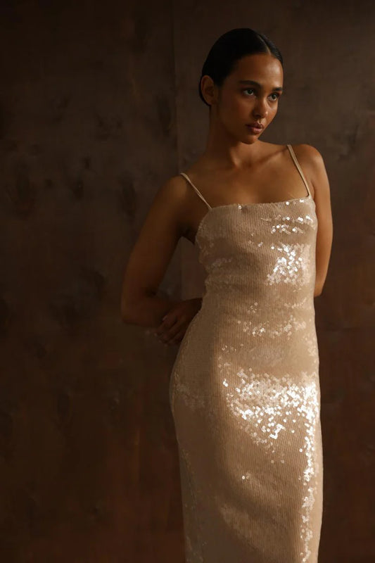 HAILEY - BEIGE SEQUIN DRESS