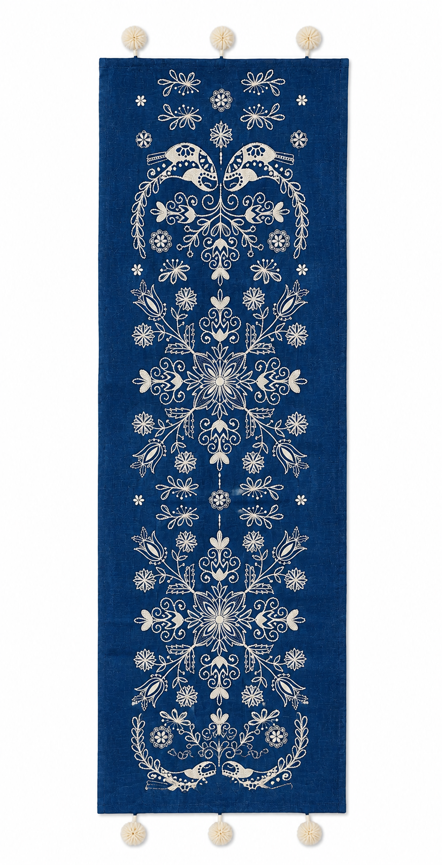 Embroidered Linen Table Runner (deep blue)