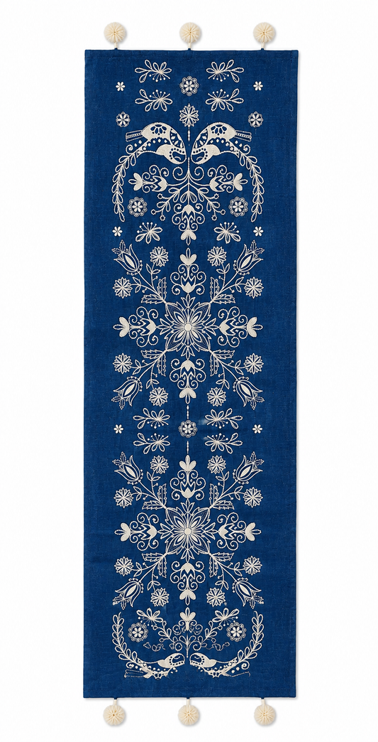 Embroidered Linen Table set (deep blue)