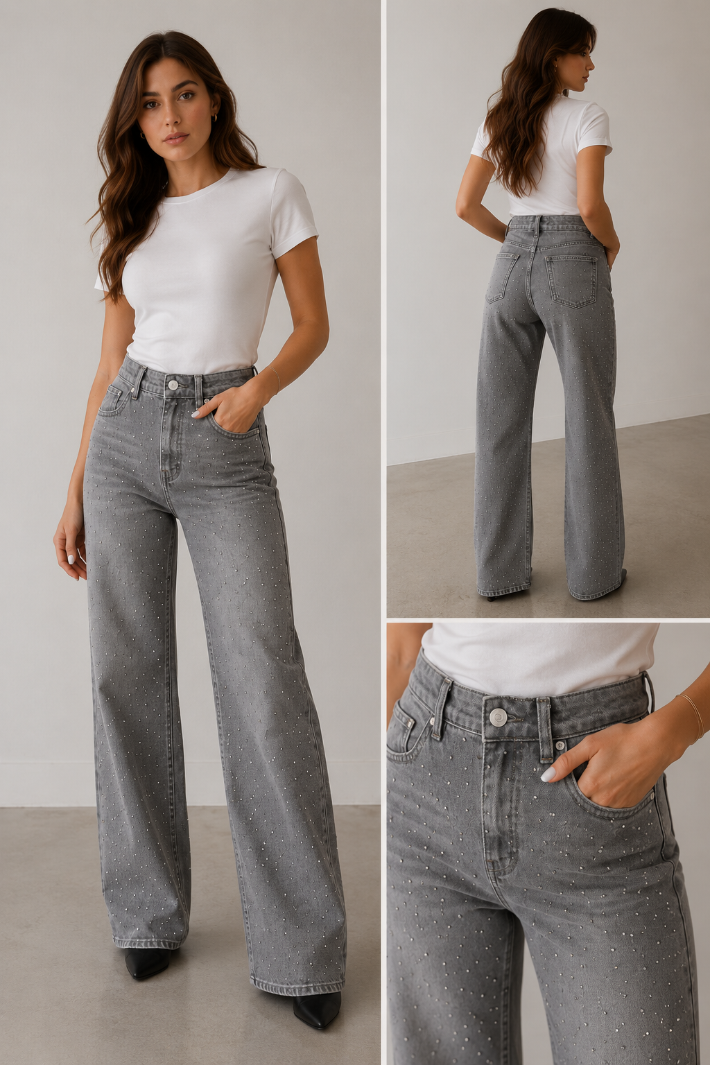 Grey Rhinestone Jeans