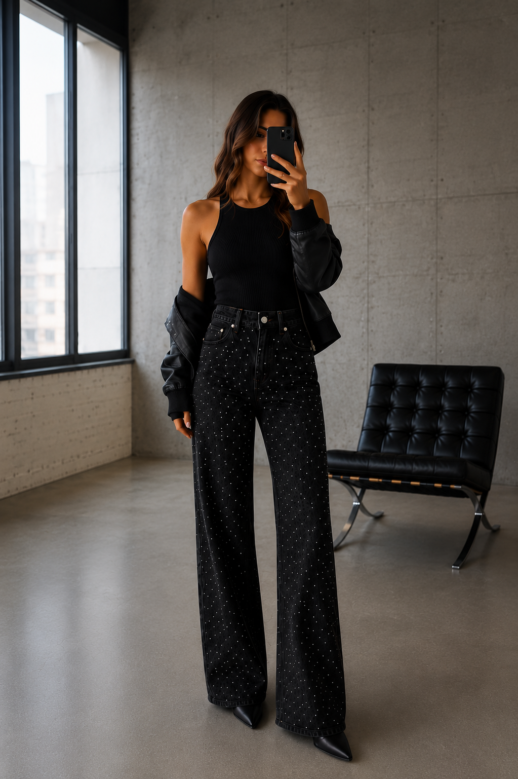 Black Rhinestone Jeans