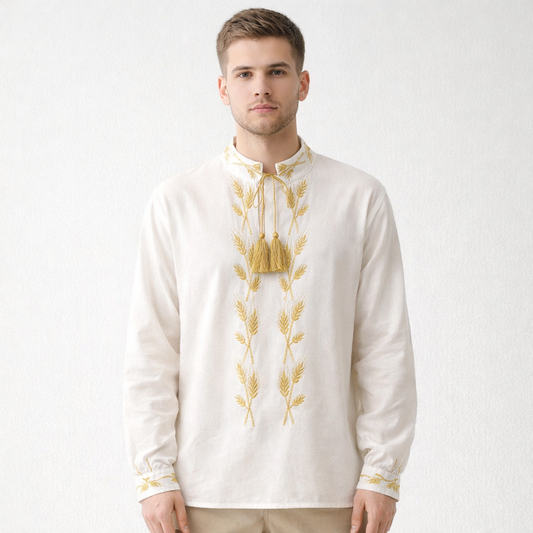 Embroidered shirt “Kolos” for a boy - Cream