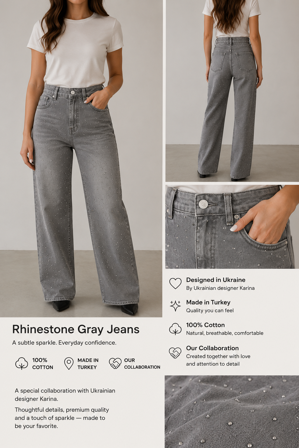 Grey Rhinestone Jeans