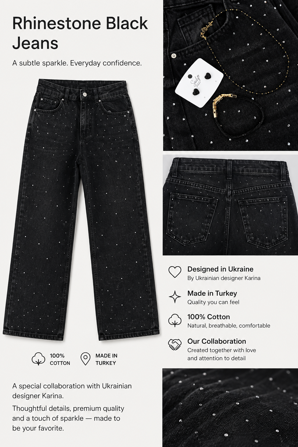 Black Rhinestone Jeans