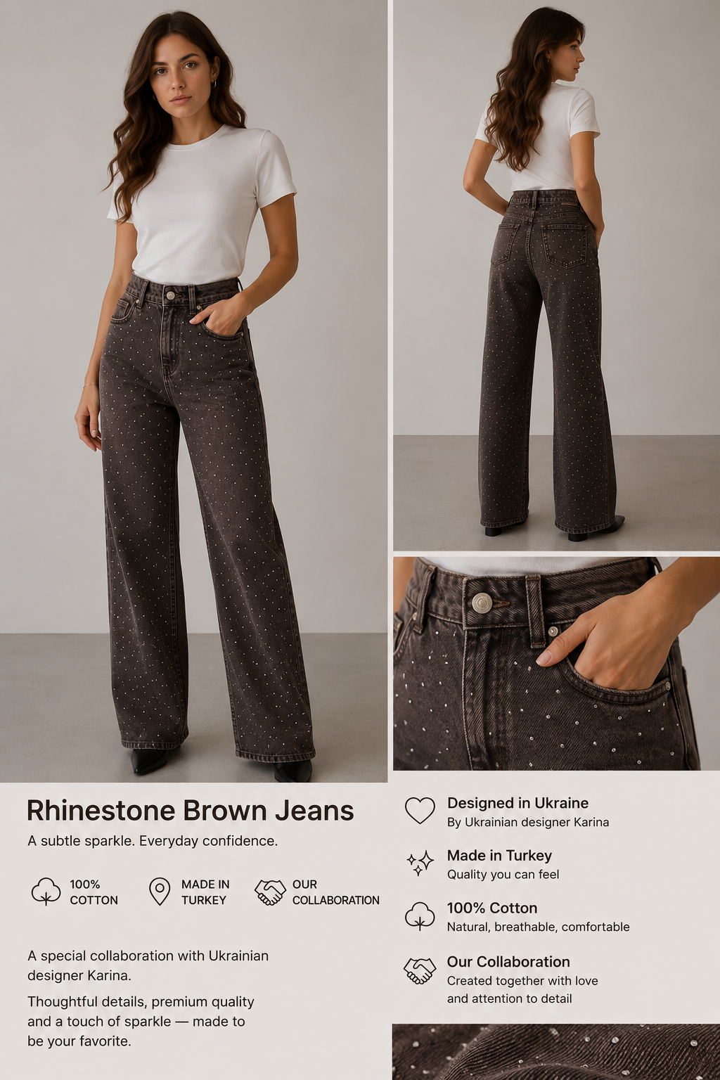 Brown Rhinestone Jeans