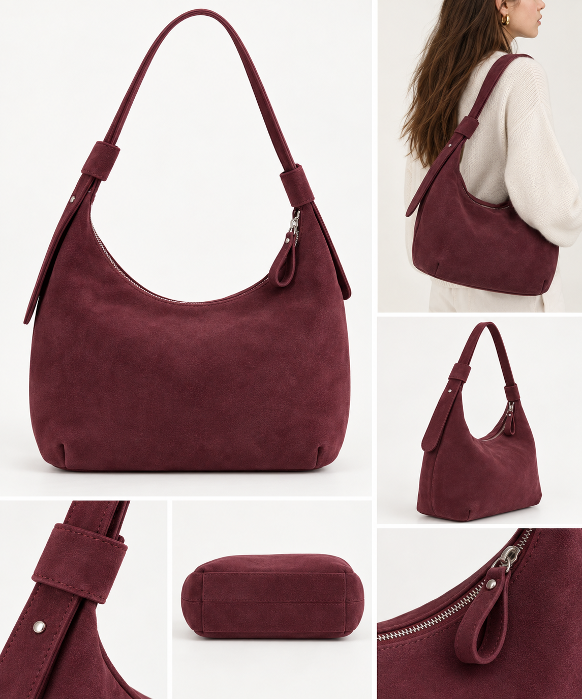 Suede Hobo bag (bordeaux)