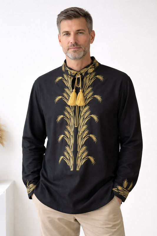 Men’s Embroidered shirt “Kolos” - Black