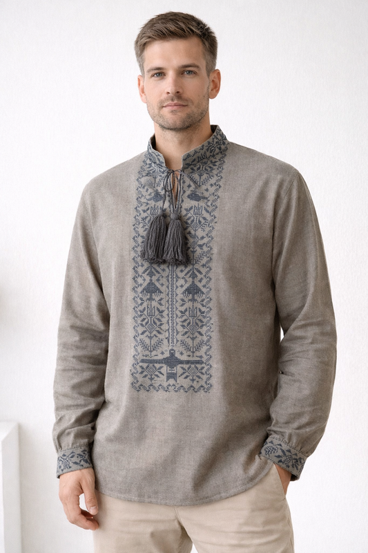 Men’s Embroidered shirt “President Style” - Dark green