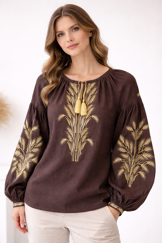 Women’s Embroidered shirt “Kolos” - Brown