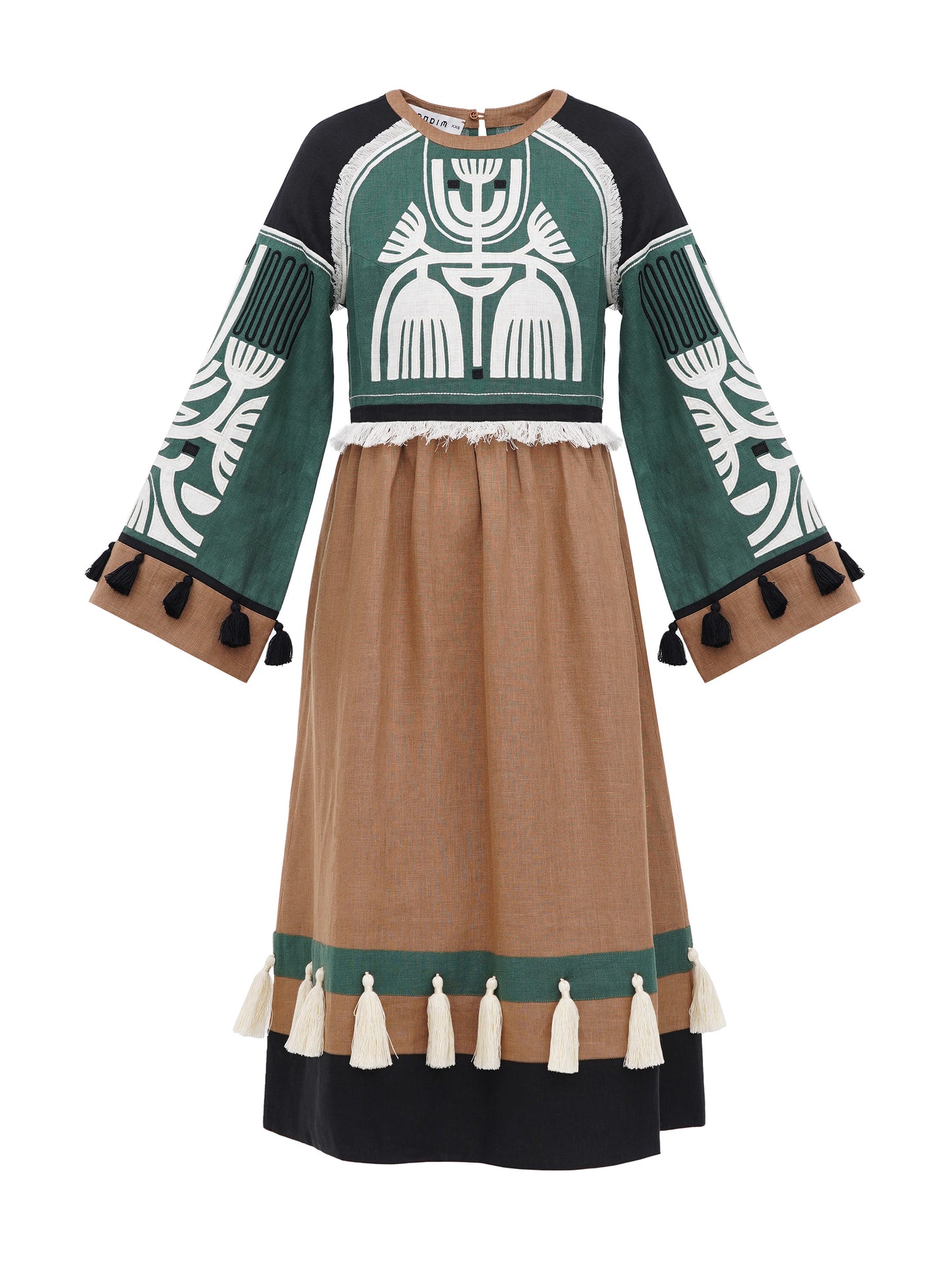 Linen dress with applique Icon Green