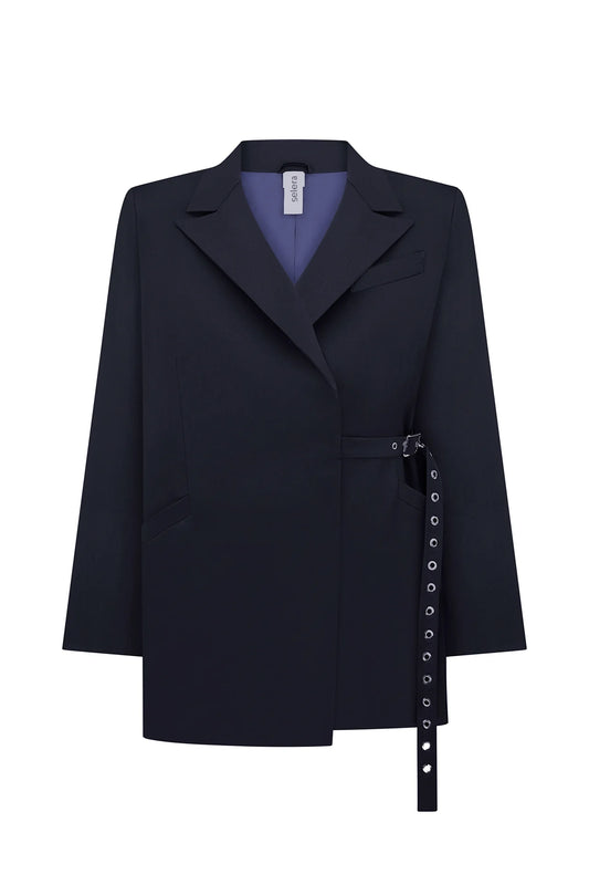 Woolen jacket with belt navy