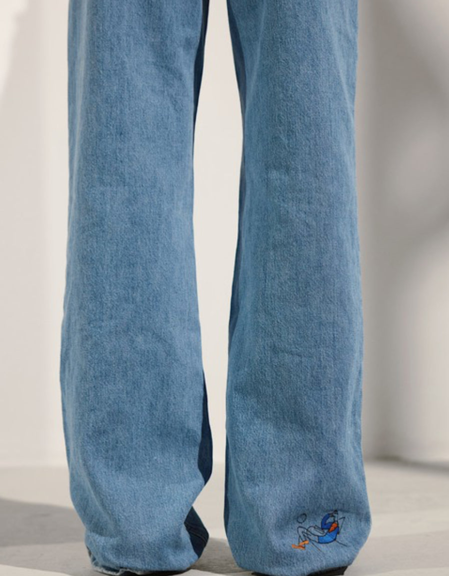 Blue women's palazzo jeans long