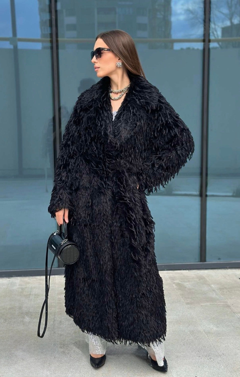 Feather Coat “Angel” – Black and White (Faux Fur)