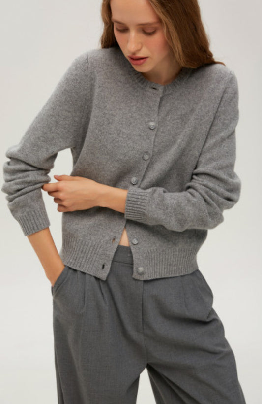 Cropped merino cardigan (Gray)