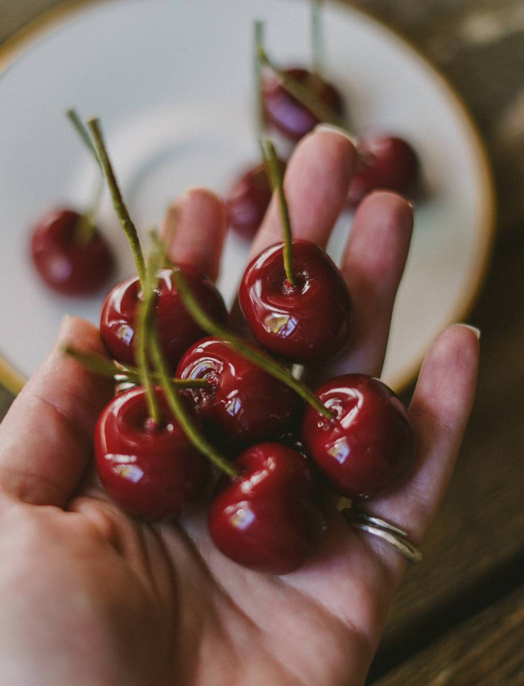 CHERRIES set of  10 beeswax candles (Burgundy)