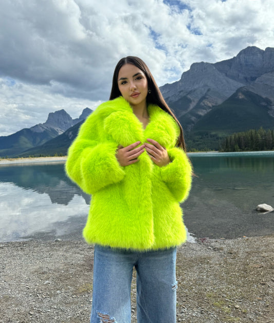 Lime Arctic Faux Fox Fur Coat