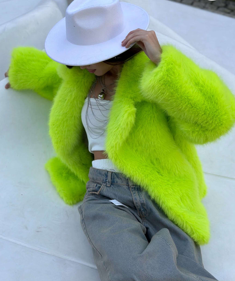 Lime Arctic Faux Fox Fur Coat