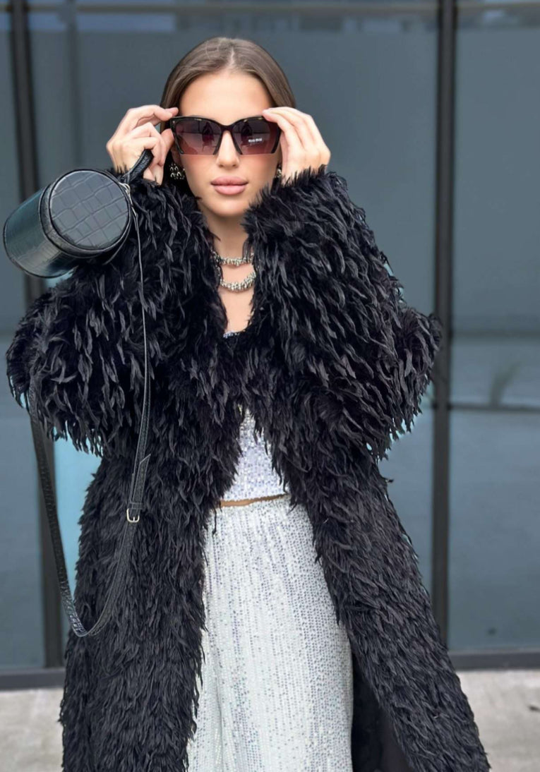 Feather Coat “Angel” – Black and White (Faux Fur)