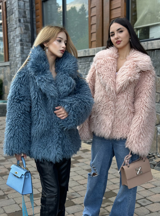 Reversible Faux Fur Coat “Tigardo”| Blue
