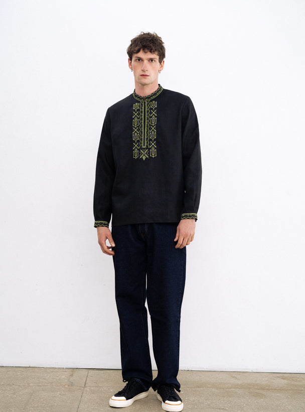 Men's embroidered shirt with symbols of Kyivan Rus 988 Black