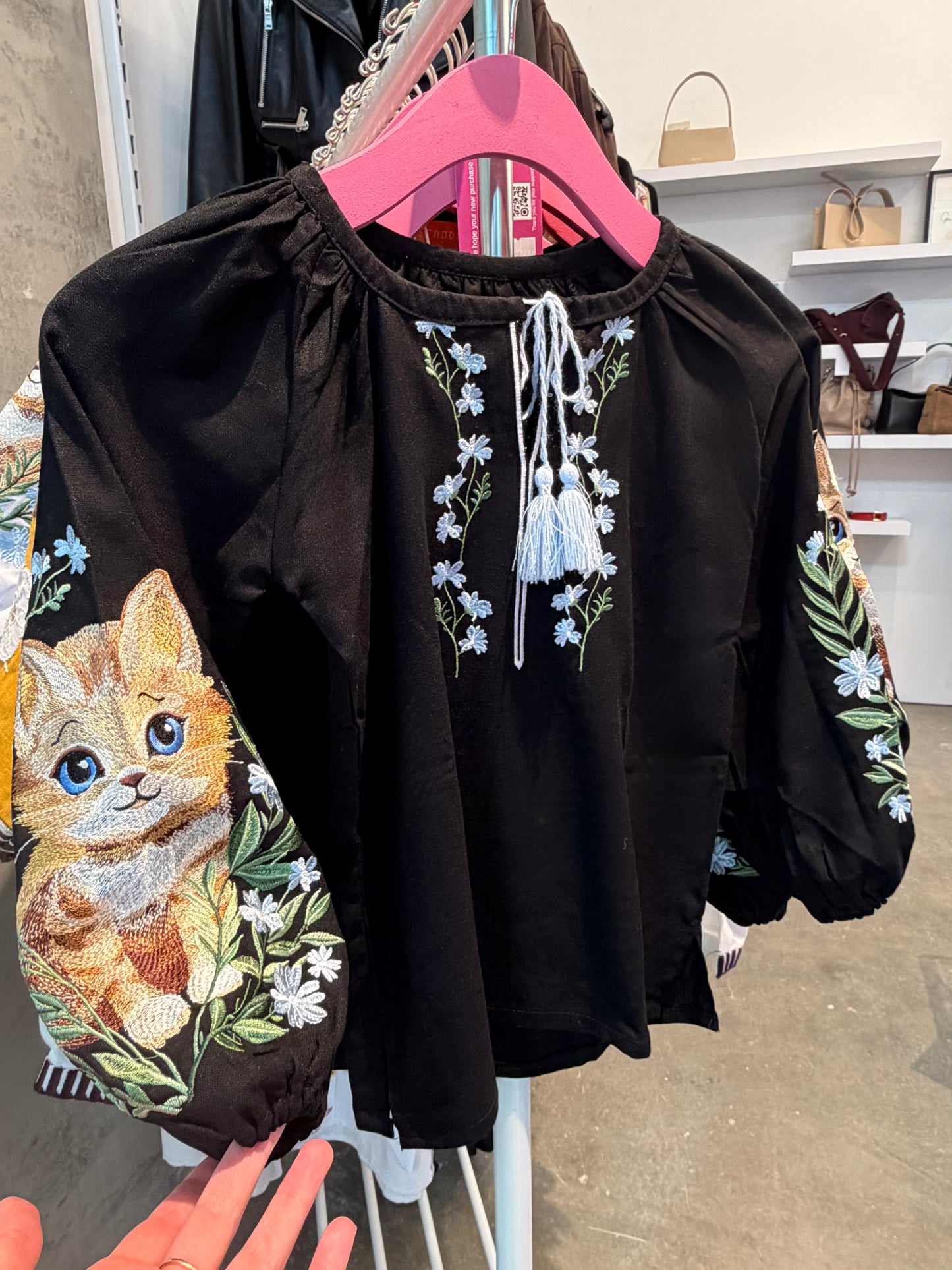Embroidered shirt “Cat” - Black for girls