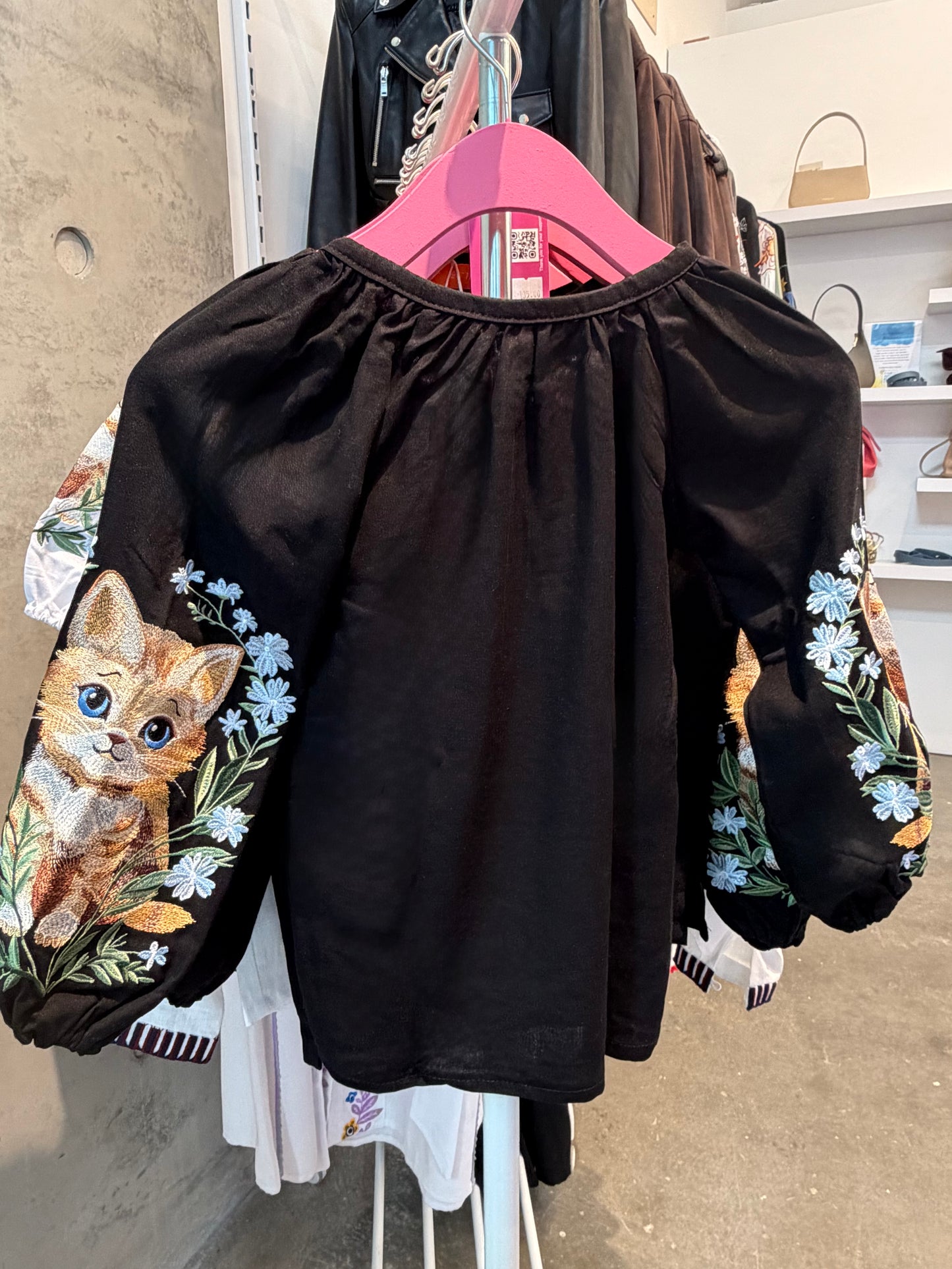 Embroidered shirt “Cat” - Black for girls