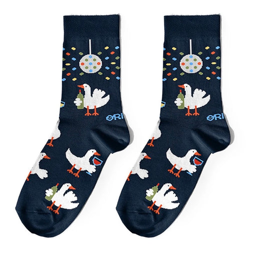 Socks "Wine-Loving Geese" dark blue