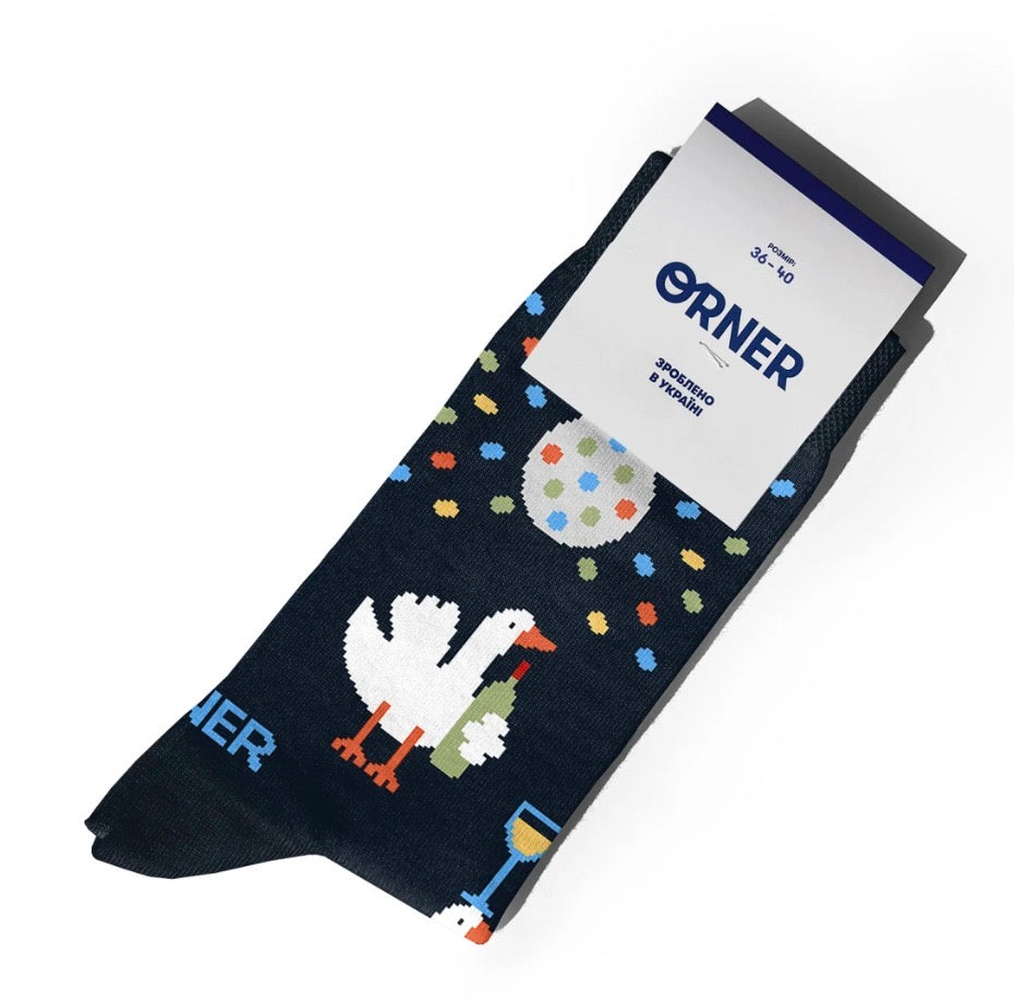 Socks "Wine-Loving Geese" dark blue