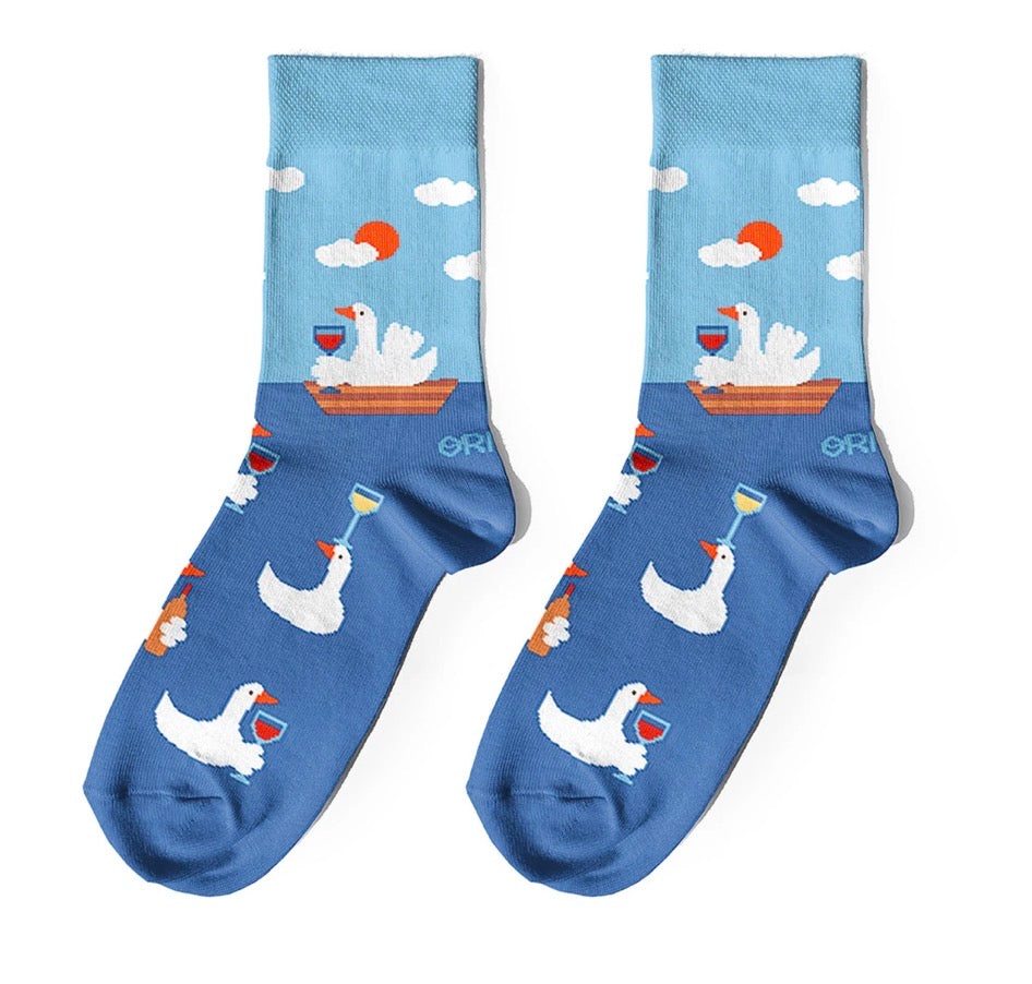 Socks "Wine-Loving Geese" blue