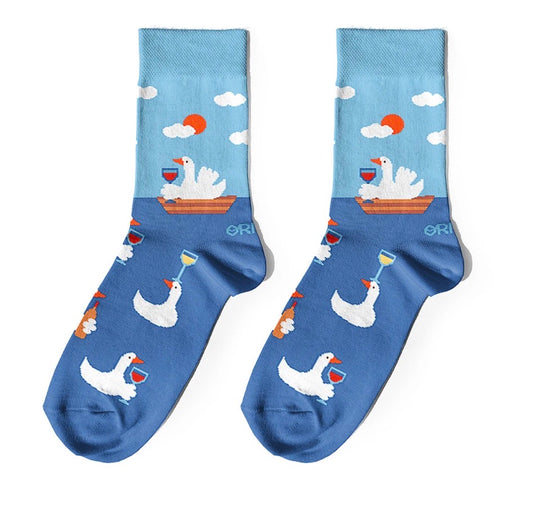 Socks "Wine-Loving Geese" blue