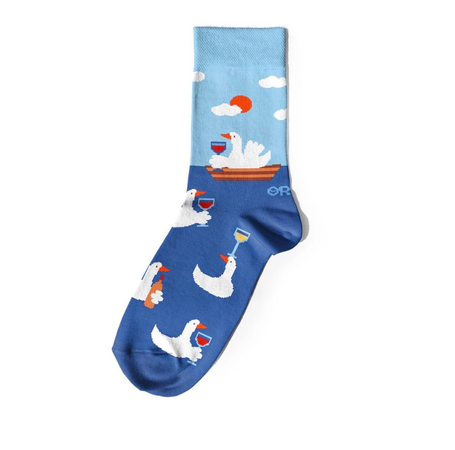 Socks "Wine-Loving Geese" blue