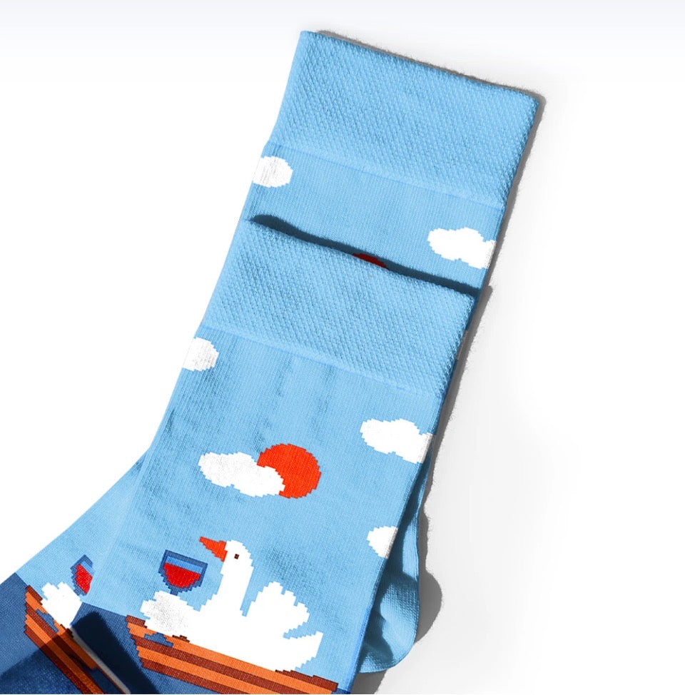 Socks "Wine-Loving Geese" blue