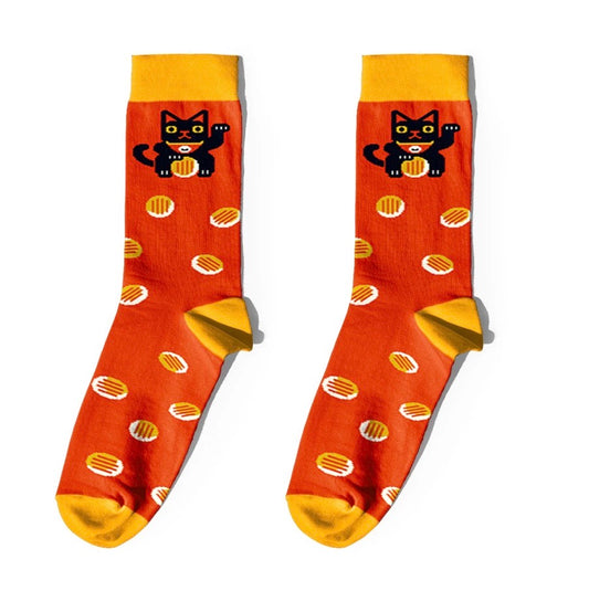 Socks "Cats and Lucky Symbols" red