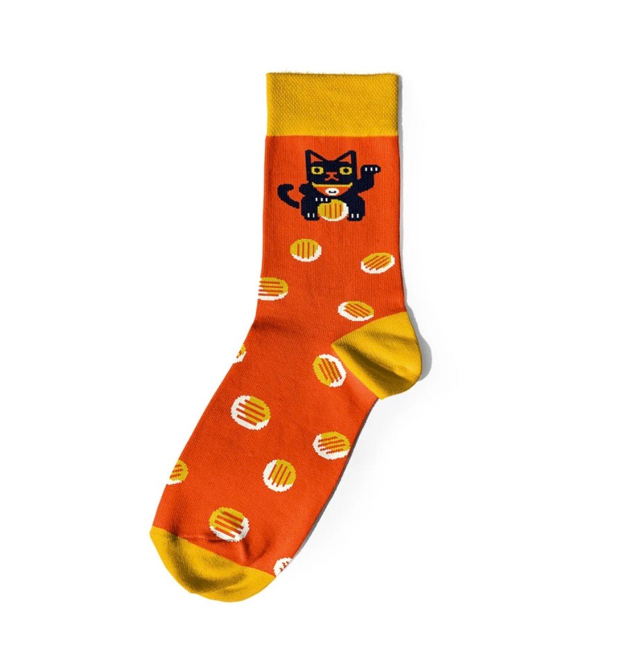 Socks "Cats and Lucky Symbols" red