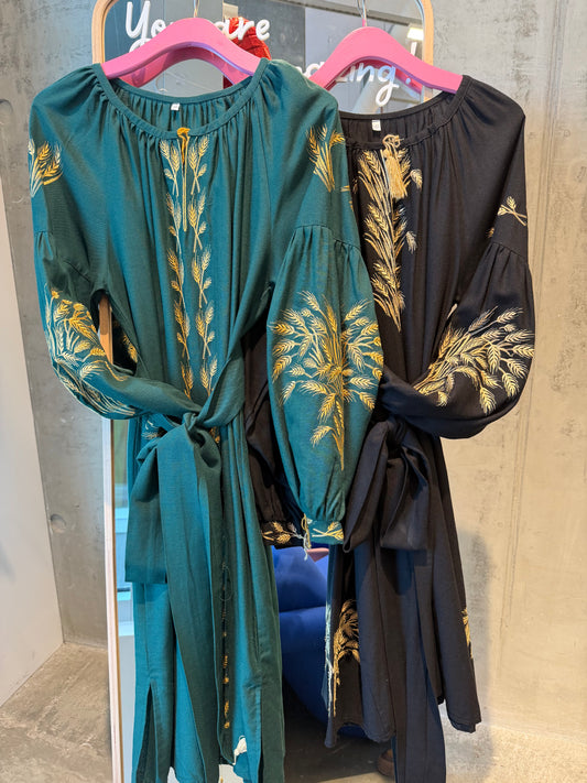 Women’s Embroidered dress “Kolos”- Deep green