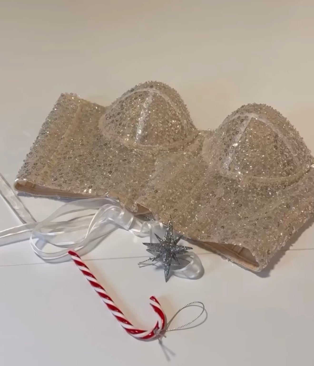 Transparent corset with sequins and beads