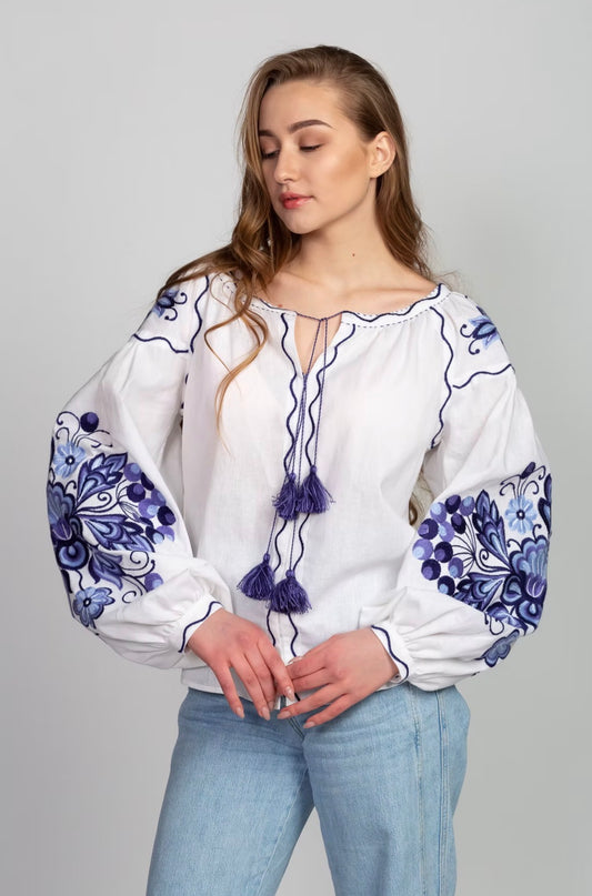 Embroidered shirt “Petrykivka” -White
