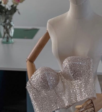 Transparent corset with sequins and beads