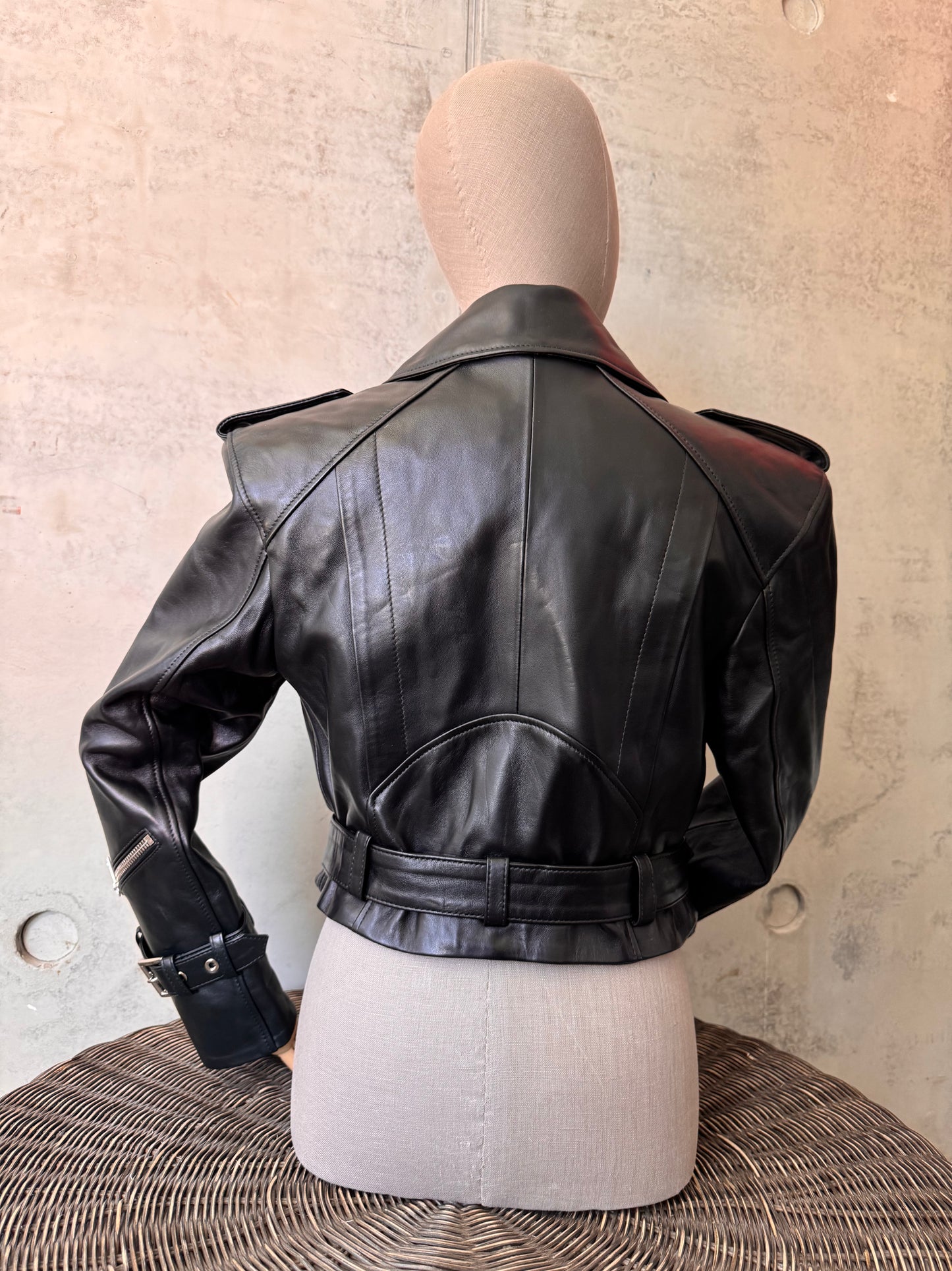 Black classic biker leather jacket
