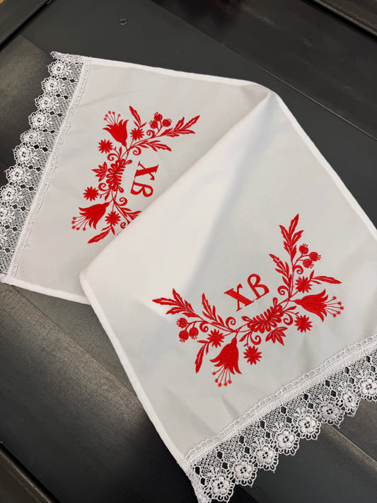 Easter Gabardine Napkin with Embroidery-Red