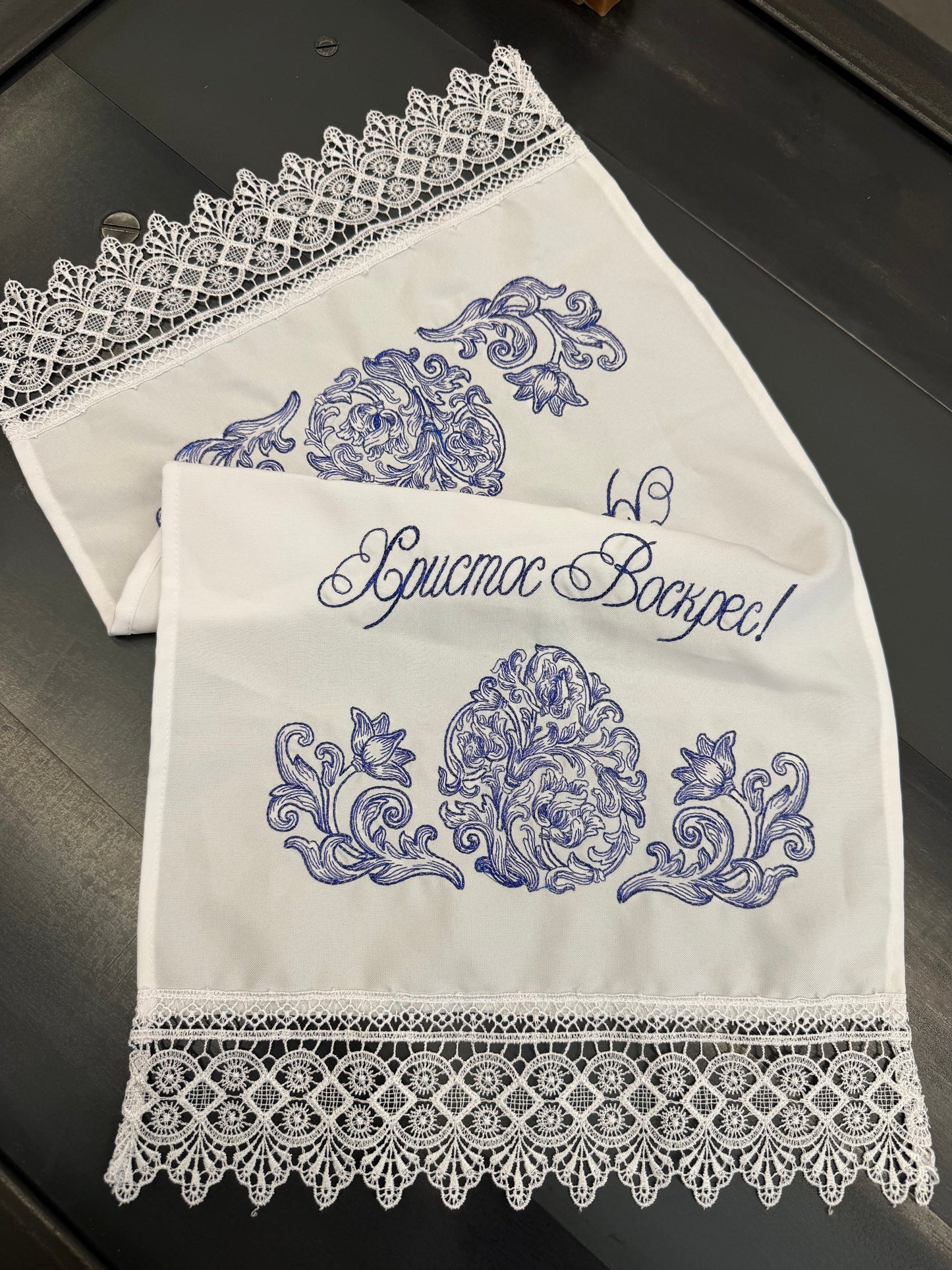 Easter Gabardine Napkin with Embroidery- Blue