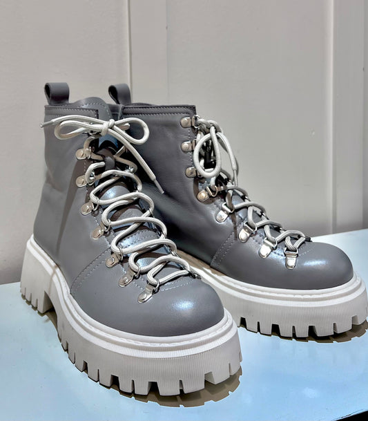 Grey Leather Derby Boots