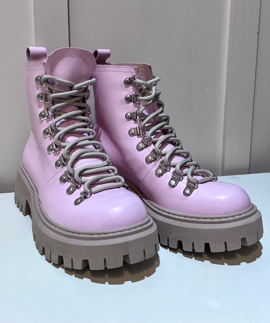 Pink Leather Derby Boots