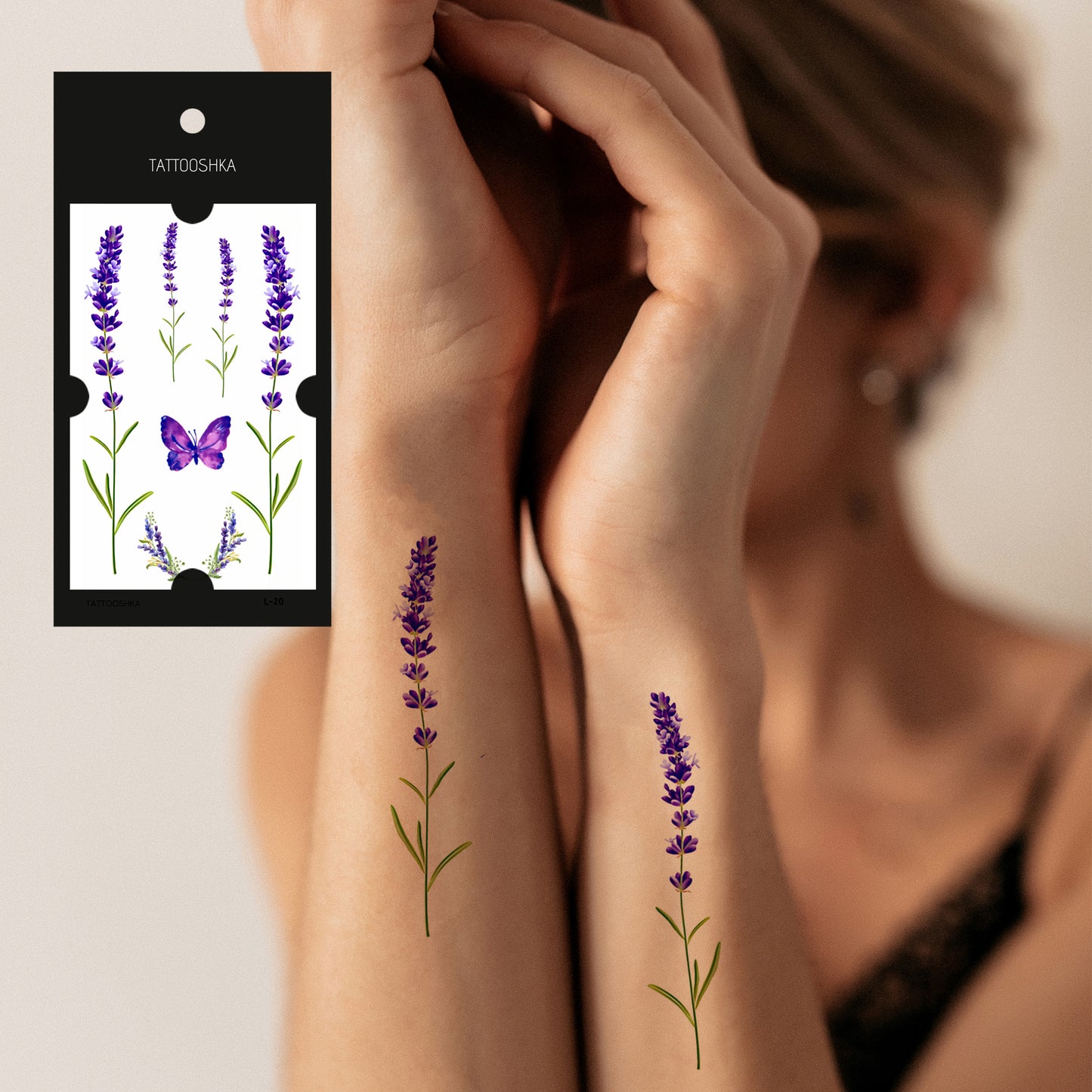 Temporary tattoo Lavender with butterfly