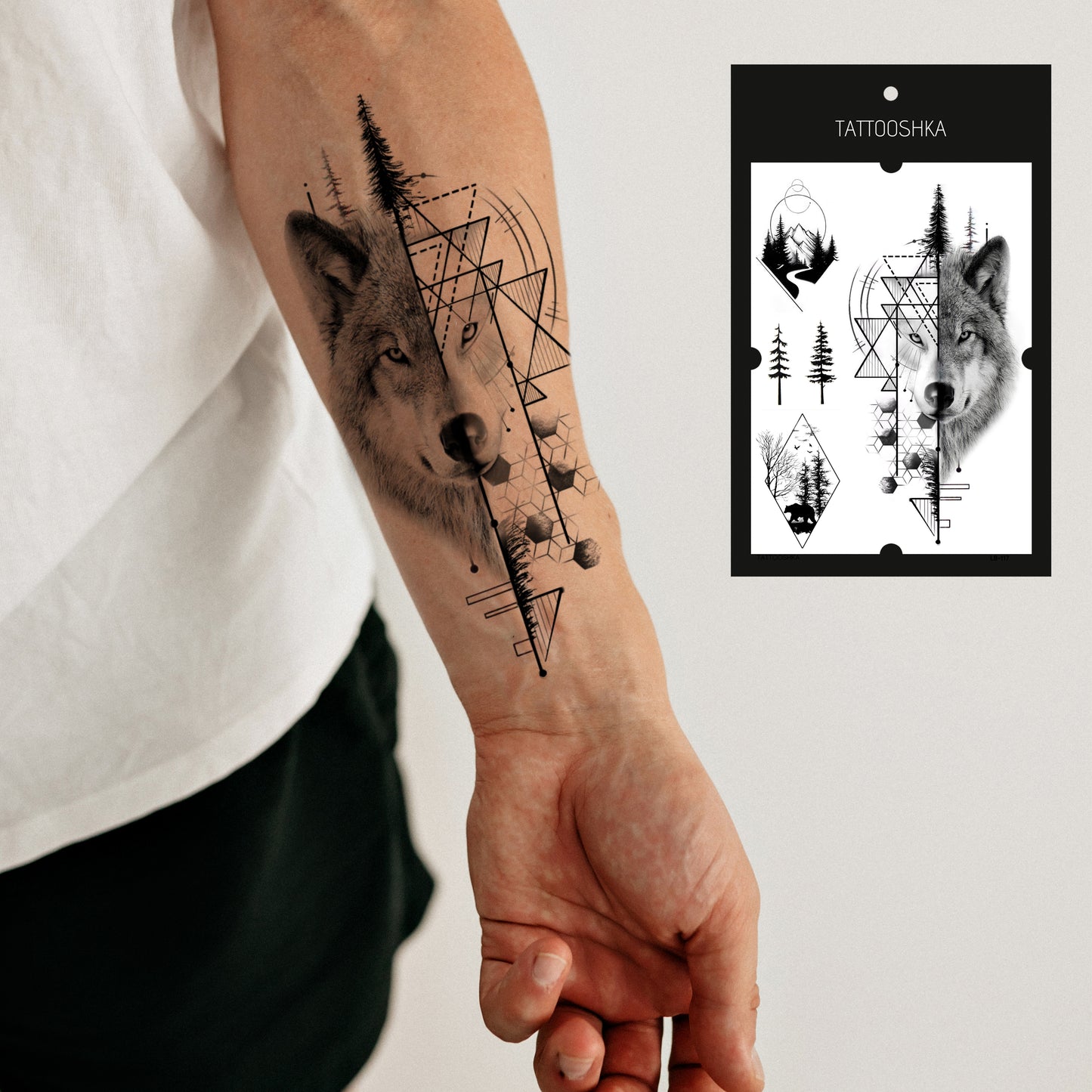 Temporary tattoo Graphic wolf and forest